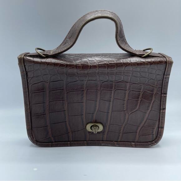 Vintage Brown Croc Embossed Faux Leather Maggie Lawrence Satchel Handbag Purse - Picture 1 of 11